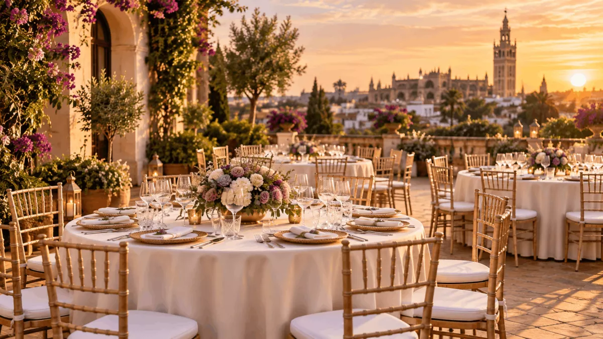 Alquiler de sillas y mesas para eventos en Sevilla con montaje de banquete
